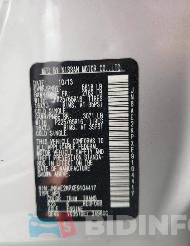 JN8AE2KPXE9104417 Photo# 14
