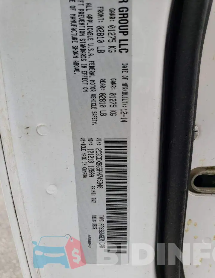 2C3CDXBG5FH745940 Photo# 12