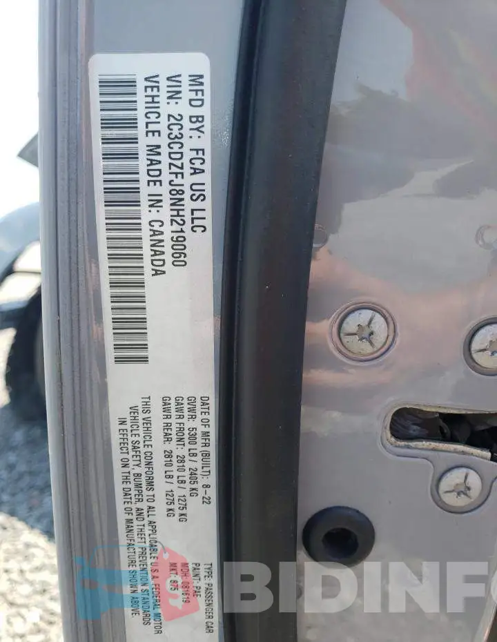 2C3CDZFJ8NH219060 Photo# 12