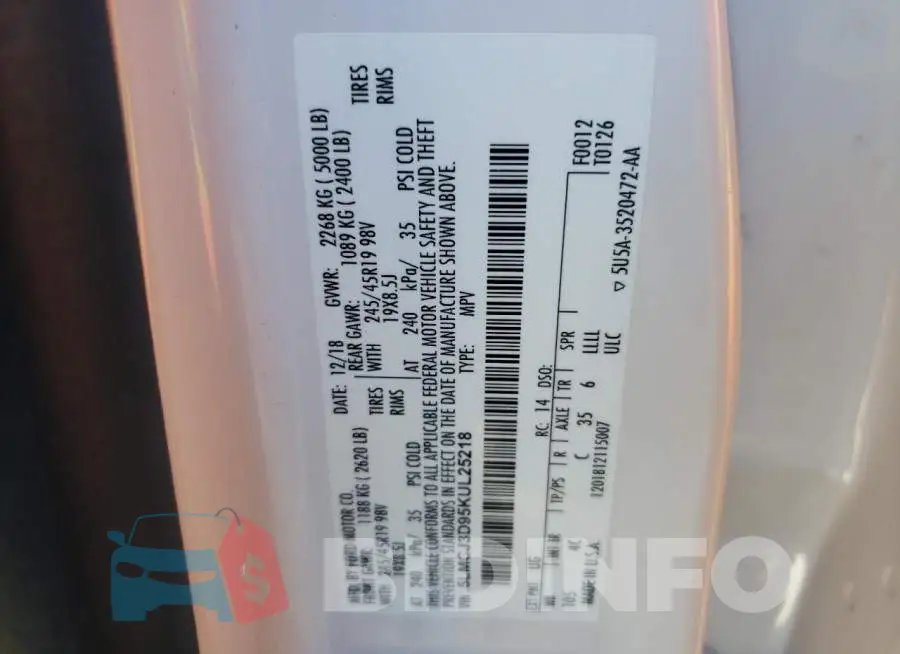 5LMCJ3D95KUL25218 Photo# 14