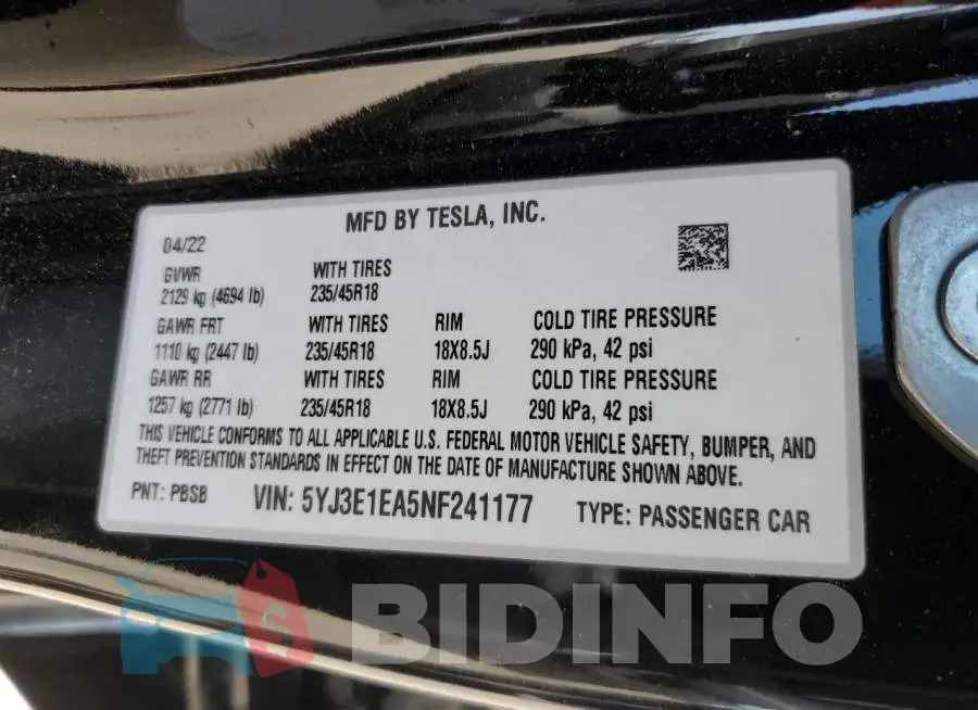 5YJ3E1EA5NF241177 Photo# 12