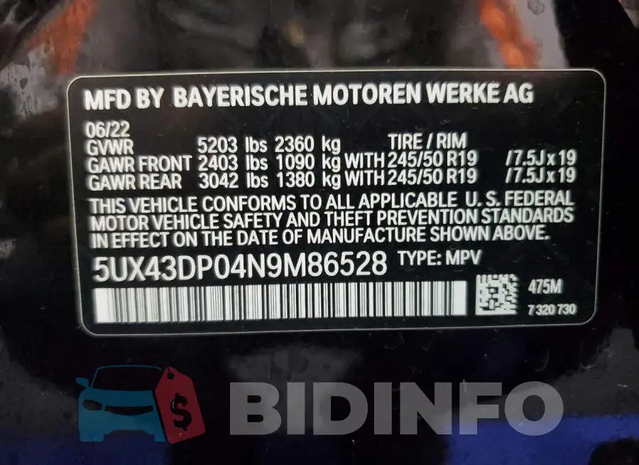 5UX43DP04N9M86528 Photo# 13