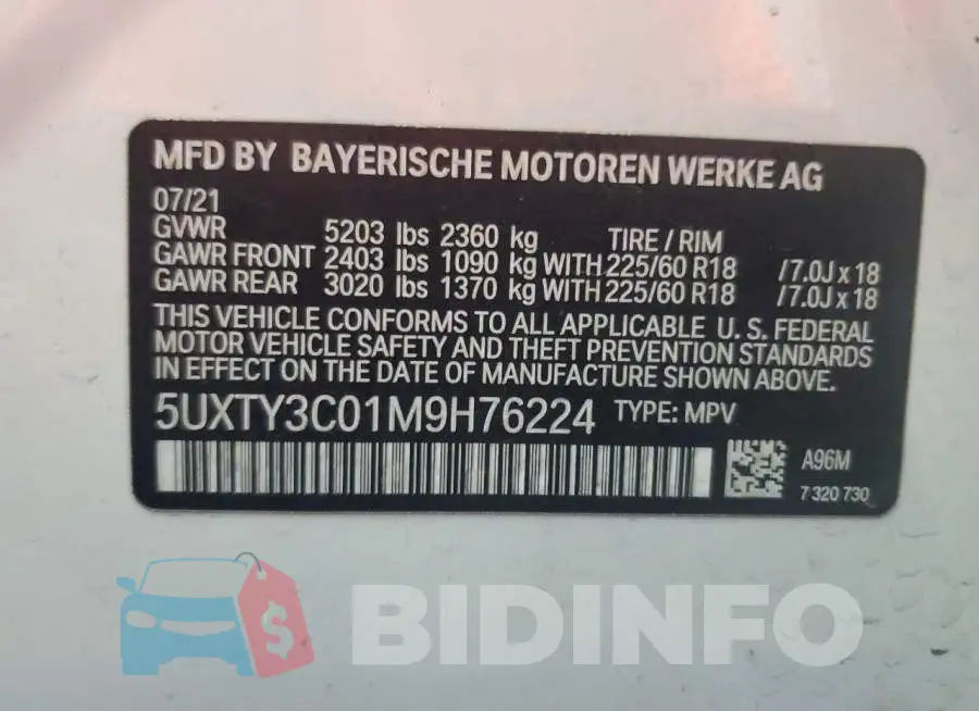 5UXTY3C01M9H76224 Photo# 13