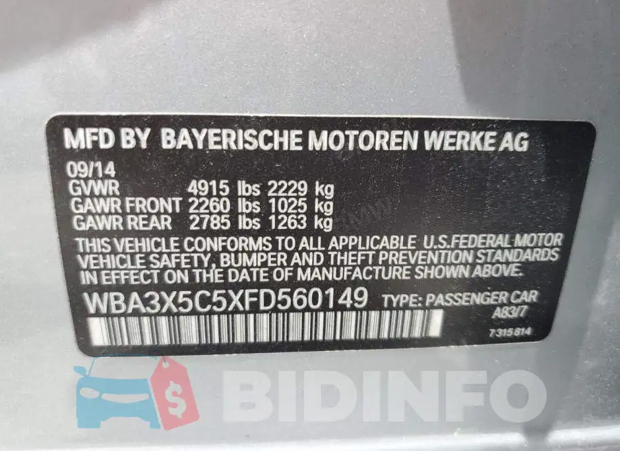 WBA3X5C5XFD560149 Photo# 12