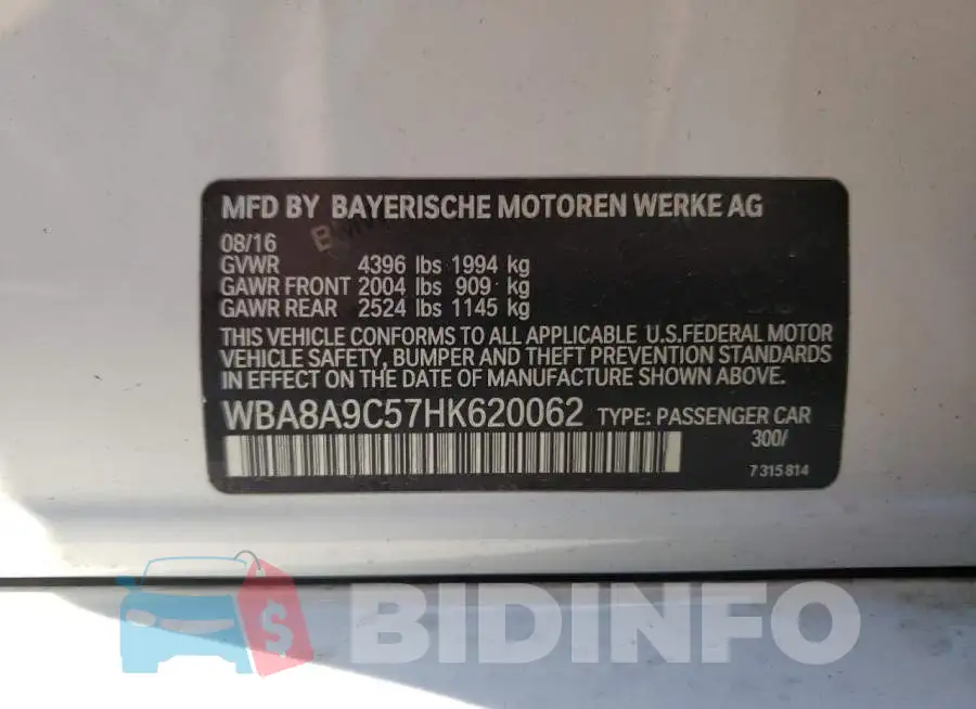 WBA8A9C57HK620062 Photo# 12