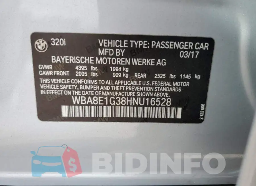 WBA8E1G38HNU16528 Photo# 12