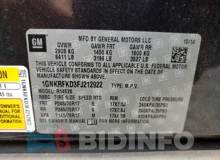 1GNKRFKD3FJ212922 Photo# 13