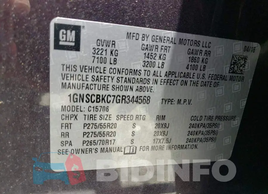 1GNSCBKC7GR344568 Photo# 13