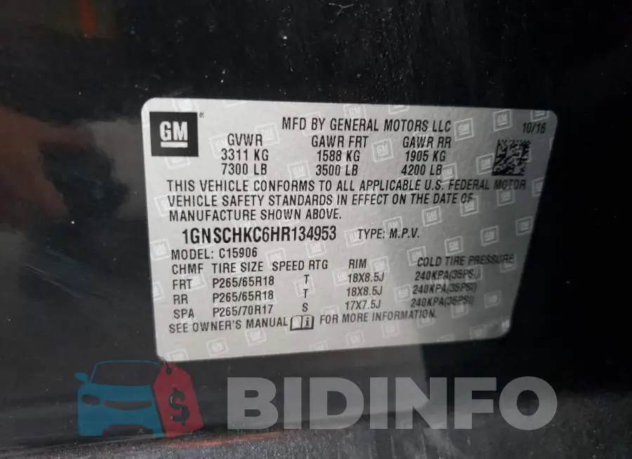 1GNSCHKC6HR134953 Photo# 13