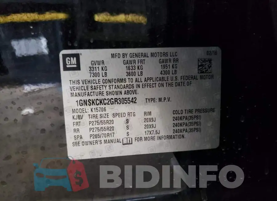 1GNSKCKC2GR305542 Photo# 13