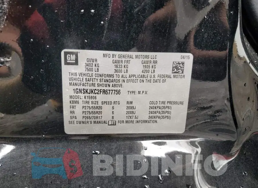 1GNSKJKC2FR677756 Photo# 13