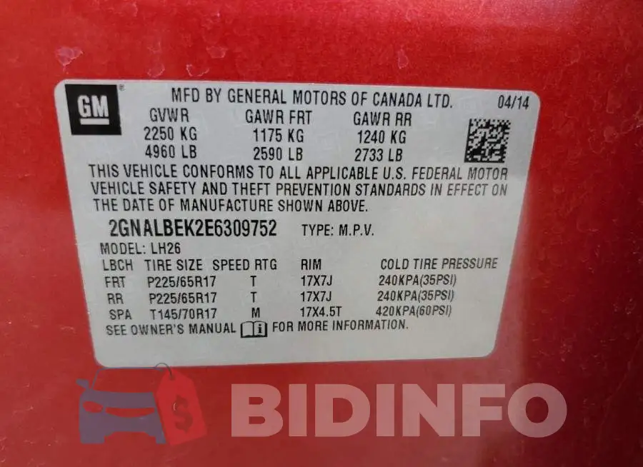2GNALBEK2E6309752 Photo# 14