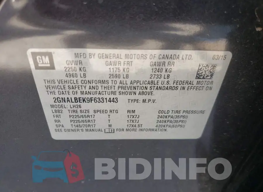 2GNALBEK9F6331443 Photo# 10