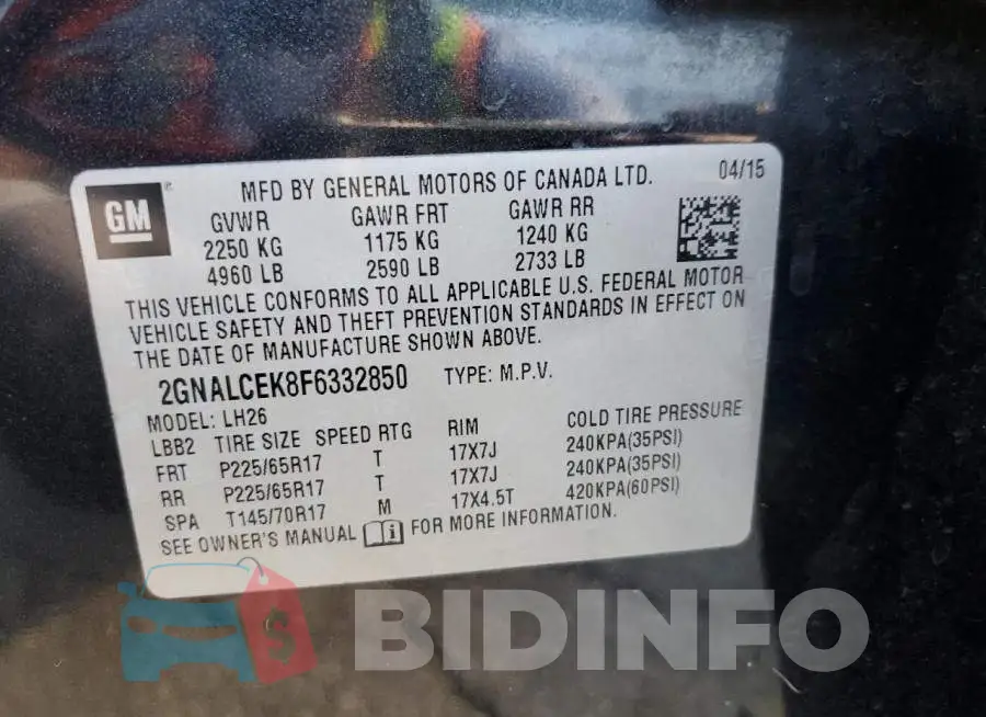 2GNALCEK8F6332850 Photo# 12