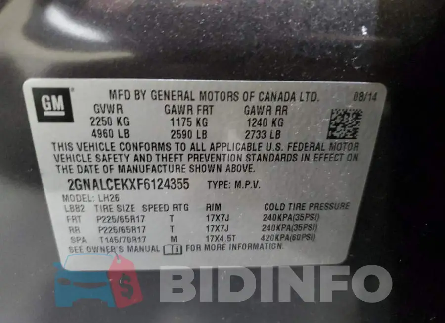 2GNALCEKXF6124355 Photo# 13