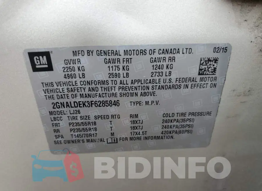 2GNALDEK3F6285846 Photo# 13
