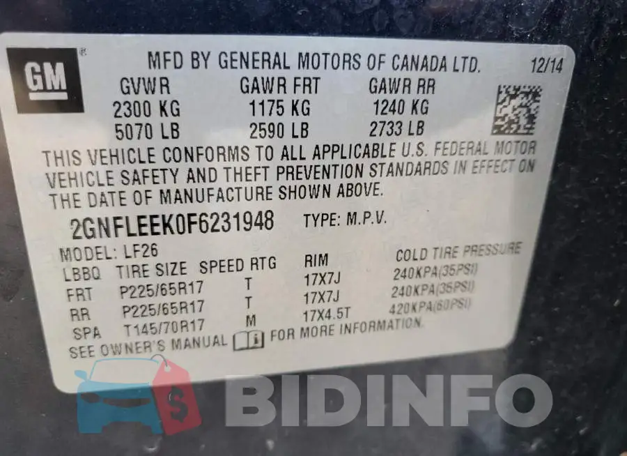 2GNFLEEK0F6231948 Photo# 13