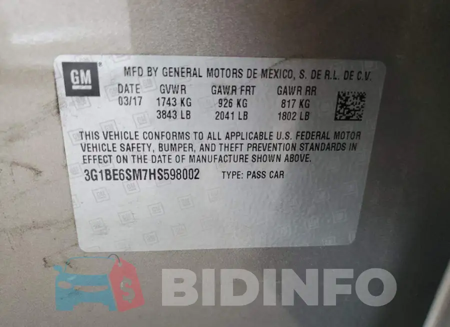 3G1BE6SM7HS598002 Photo# 12