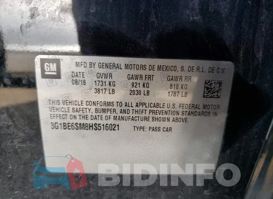 3G1BE6SM8HS516021 Photo# 12
