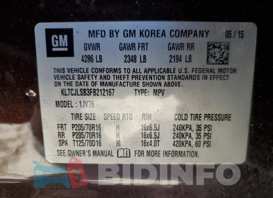 KL7CJLSB3FB212167 Photo# 13