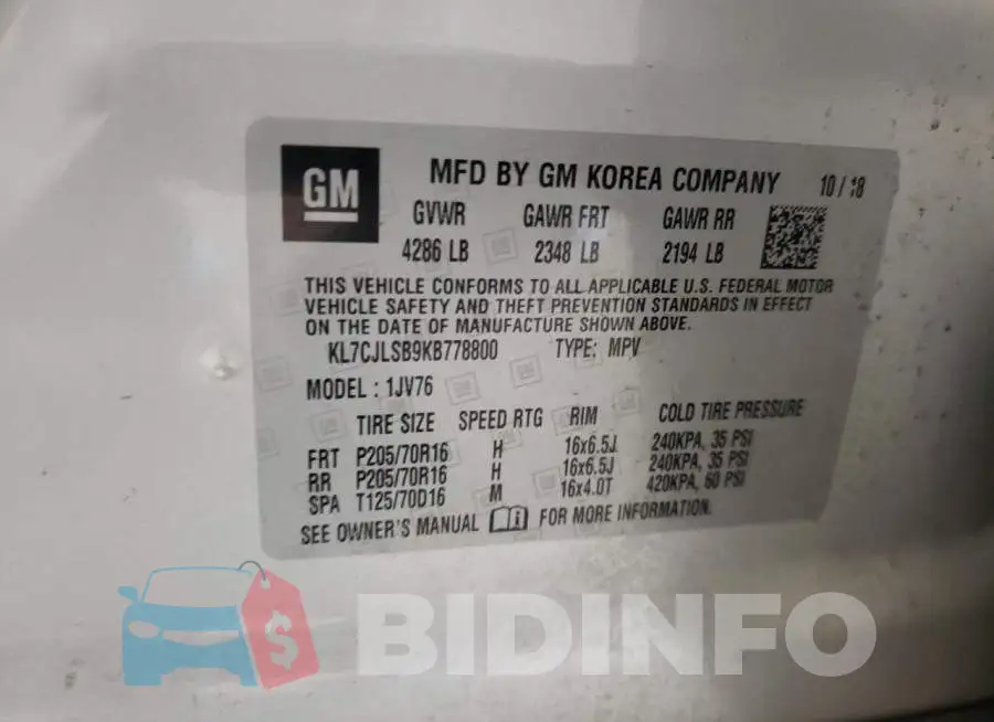 KL7CJLSB9KB778800 Photo# 13