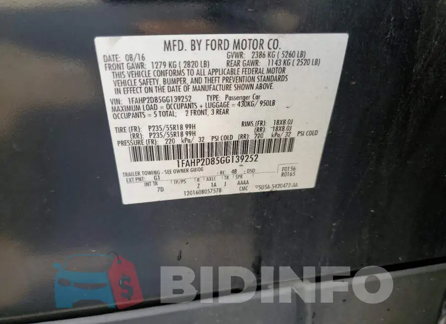 1FAHP2D85GG139252 Photo# 12