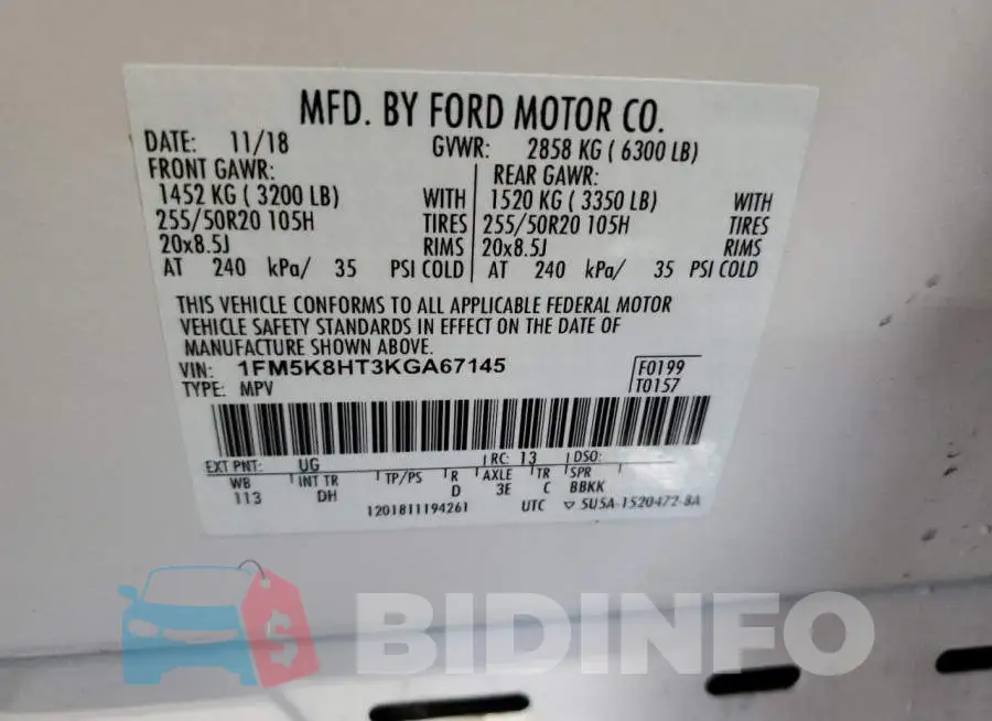 1FM5K8HT3KGA67145 Photo# 12