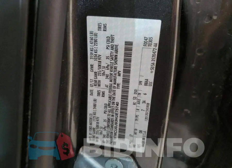 1FMCU0J93HUE75740 Photo# 13