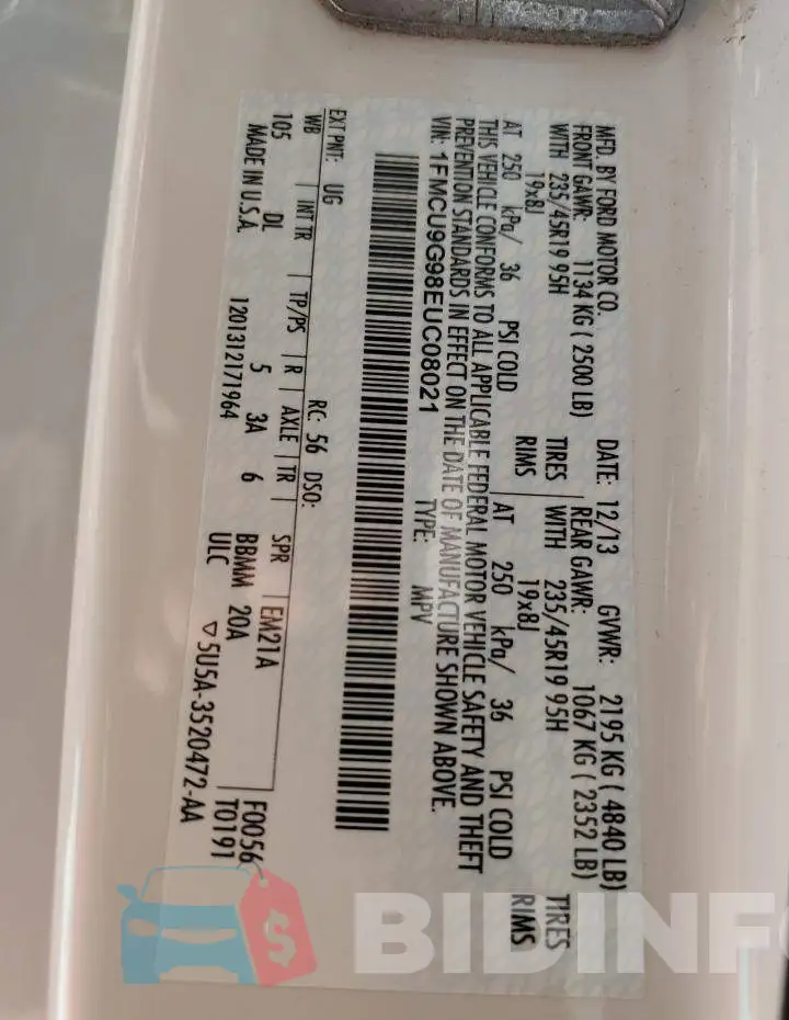 1FMCU9G98EUC08021 Photo# 13