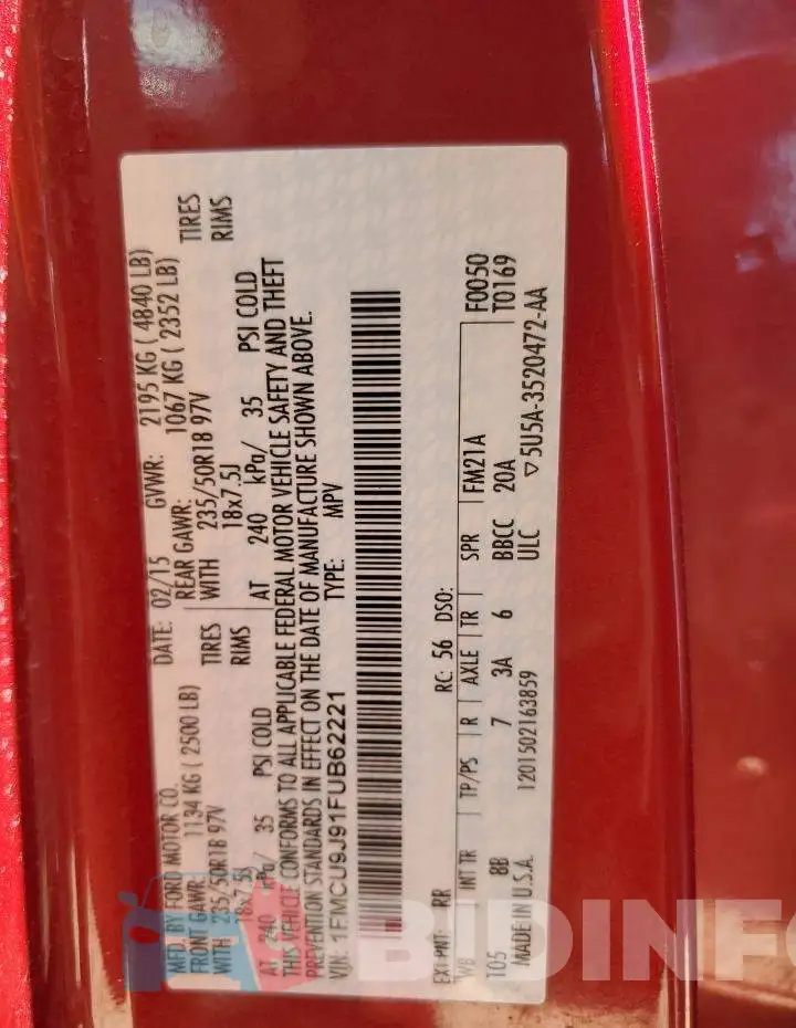 1FMCU9J91FUB62221 Photo# 12