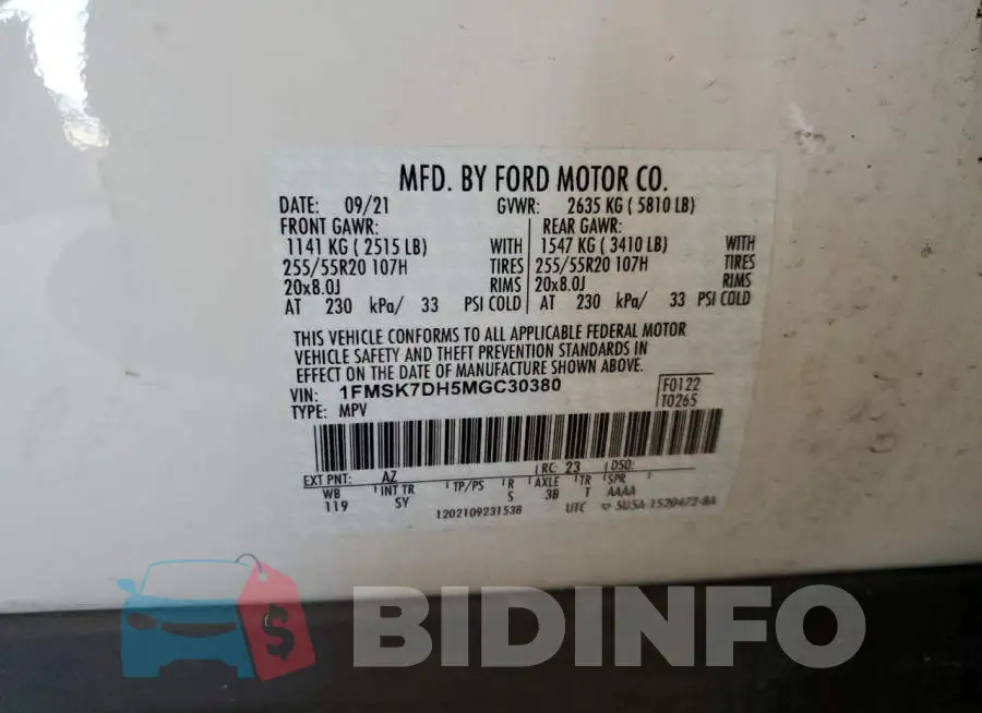 1FMSK7DH5MGC30380 Photo# 14