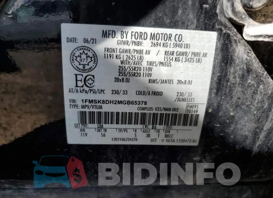 1FMSK8DH2MGB65378 Photo# 13