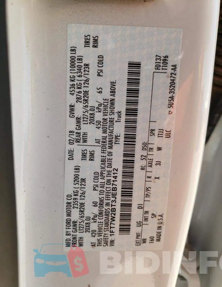 1FT7W2BT3JEB71412 Photo# 13