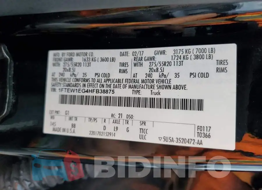 1FTEW1EG4HFB38875 Photo# 12
