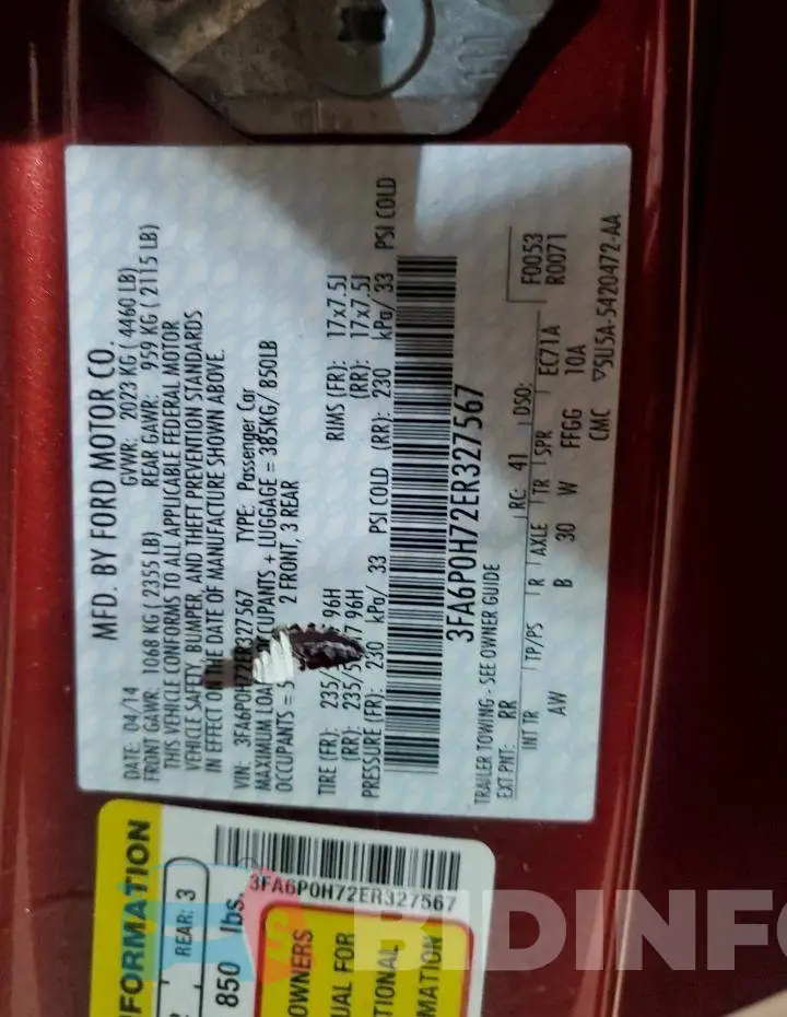 3FA6P0H72ER327567 Photo# 12