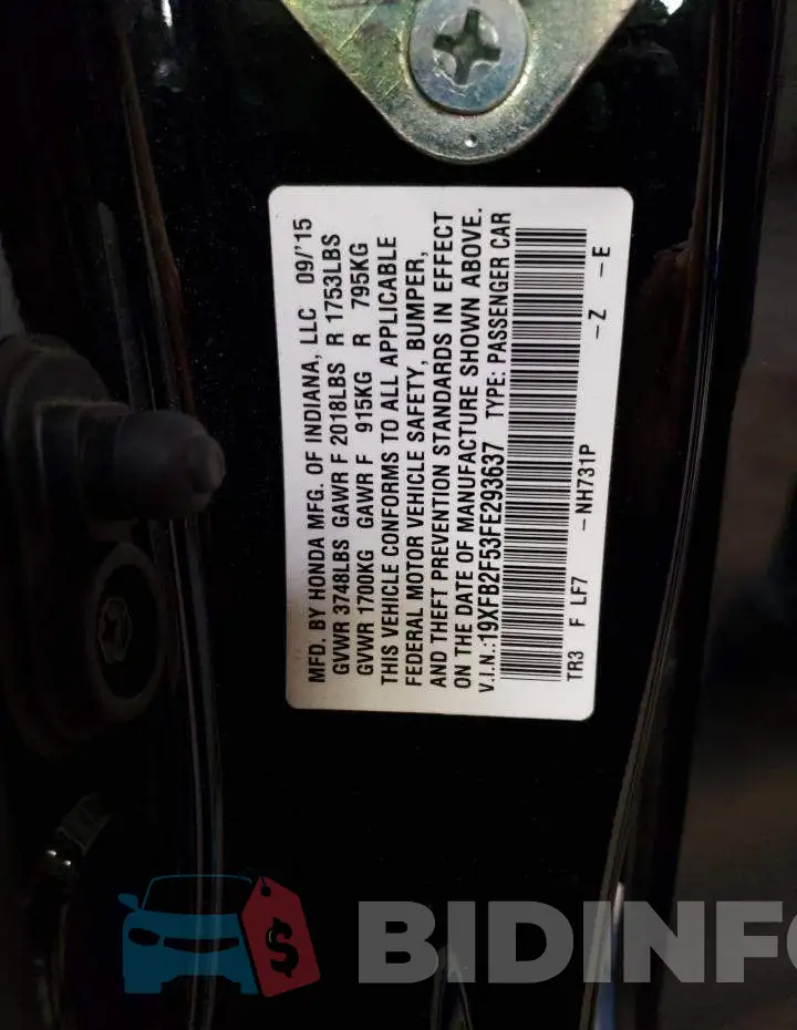 19XFB2F53FE293637 Photo# 12