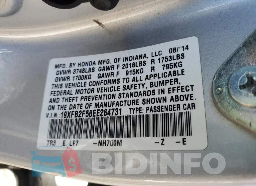19XFB2F56EE264731 Photo# 12