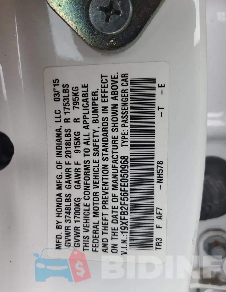 19XFB2F56FE050968 Photo# 12