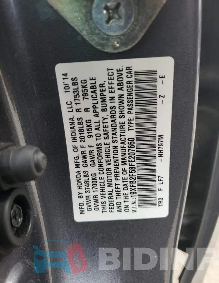19XFB2F58FE207660 Photo# 13