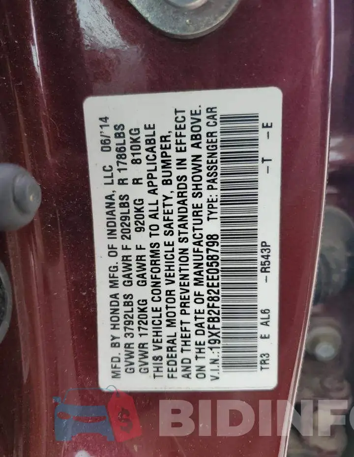19XFB2F82EE058798 Photo# 12