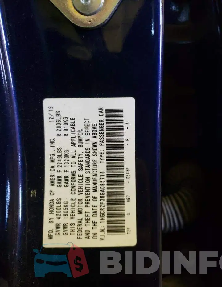 1HGCR2F36GA095718 Photo# 12