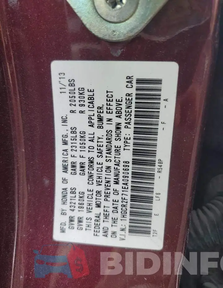 1HGCR2F71EA090698 Photo# 12