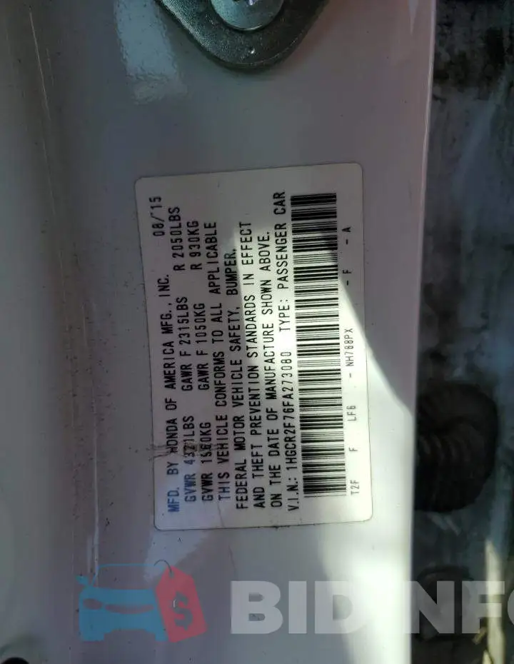1HGCR2F76FA273080 Photo# 12