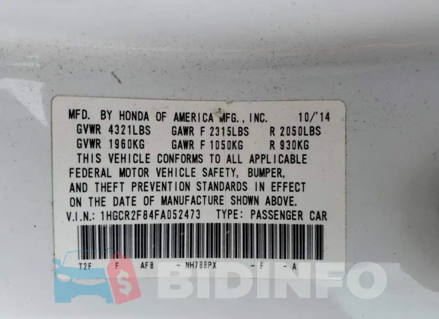1HGCR2F84FA052473 Photo# 12