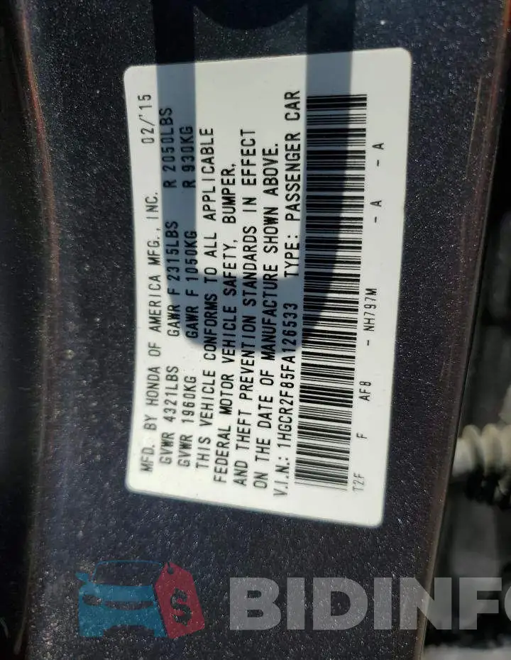 1HGCR2F85FA126533 Photo# 12