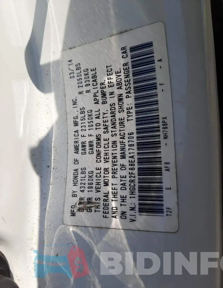 1HGCR2F88EA178706 Photo# 12