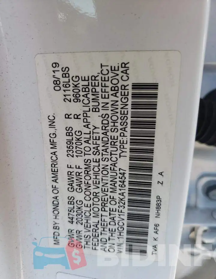 1HGCV1F32KA164547 Photo# 12