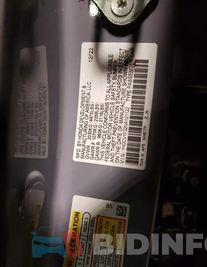 1HGCV1F32NA121122 Photo# 13