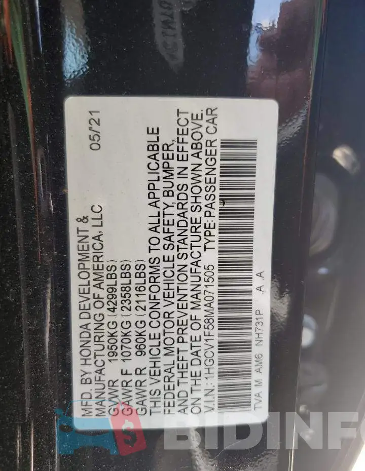 1HGCV1F58MA071505 Photo# 12