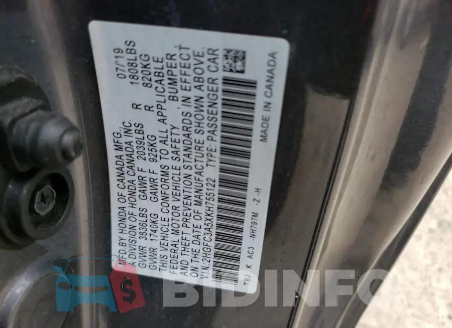 2HGFC3A5XKH755122 Photo# 12